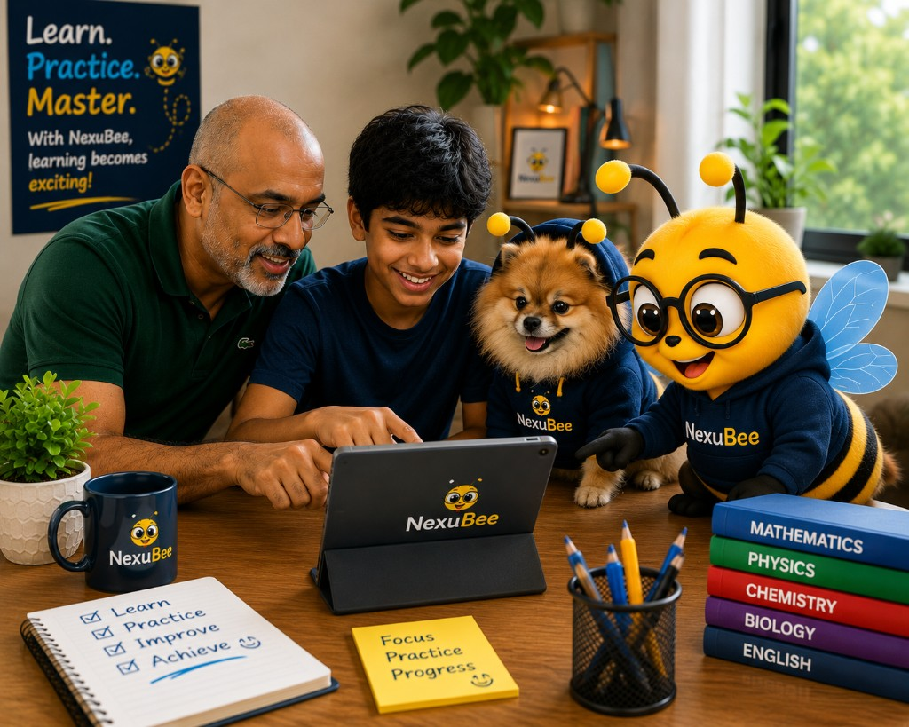 Father and son learning together with NexuBee — ask, practice and improve as a family