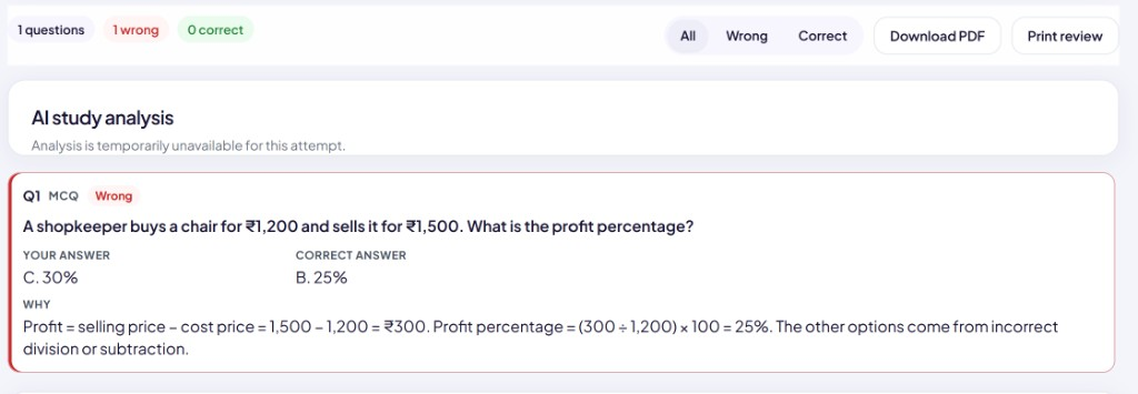 NexuBee practice review — see your answers, correct solutions and step-by-step explanations